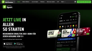 Mobiler DraftKings-Sportsbook-Bildschirm mit Sportnavigation und Quotenübersicht